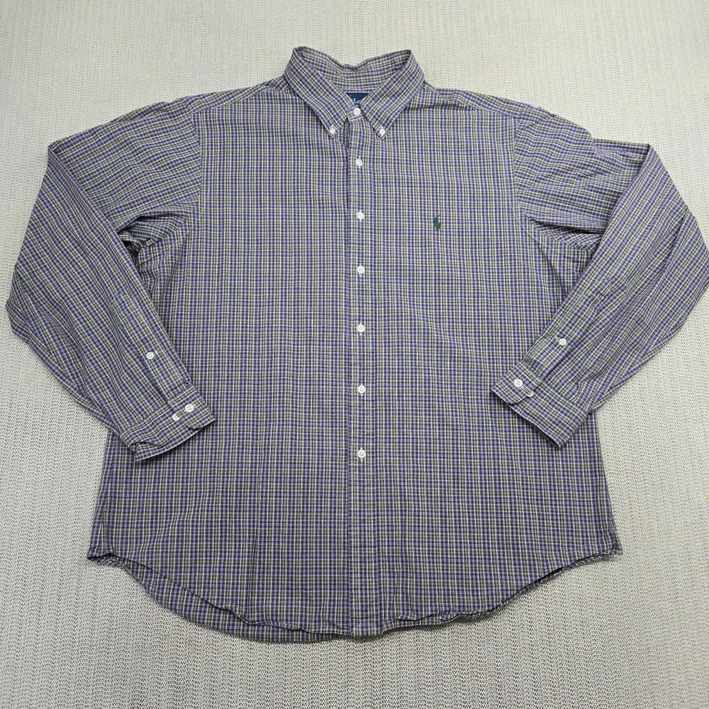 Polo Ralph Lauren Shirt Mens XL Purple Green Check Button Down Long Sleeve Pony